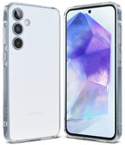 Galaxy A55 Case | Fusion Matte - Front and back view of a Samsung Galaxy A55 in a clear, matte protective phone case.