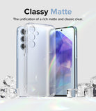 Galaxy A55 Case | Fusion Matte - A clear, matte phone case standing in front of a Galaxy A55 phone surrounded by ice cubes.