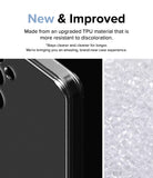 Galaxy A55 Case | Fusion Matte - Close-up of a clear phone case corner next to a pile of raw, transparent TPU plastic pellets.