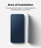 Galaxy A55 Screen Protector | Easy Slide Tempered Glass - Galaxy A55 Screen Protector - Front and side views of a smartphone showing the precise fit of the tempered glass.