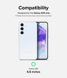 Galaxy A55 Screen Protector | Easy Slide Tempered Glass - Galaxy A55 Screen Protector - Compatibility graphic showing a white Galaxy A55 smartphone with 6.6-inch screen size.