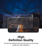 Galaxy A55 Screen Protector | Easy Slide Tempered Glass - Galaxy A55 Screen Protector - Transparent tempered glass overlaying a smartphone screen displaying a vibrant city skyline.