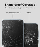 Galaxy A55 Screen Protector | Easy Slide Tempered Glass - Galaxy A55 Screen Protector - Comparison showing shatterproof tempered glass holding together versus shards on others.