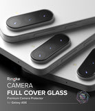 Galaxy A56 / A36 | Camera Glass - Three white smartphones stacked, showcasing sleek camera lens protectors.