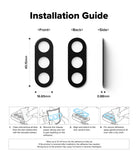 Galaxy A56 / A36 | Camera Glass - Technical diagram showing dimensions and a four-step installation guide for camera lens covers.