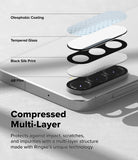 Galaxy A56 / A36 | Camera Glass - Exploded view of multi-layer camera lens protector on a smartphone.