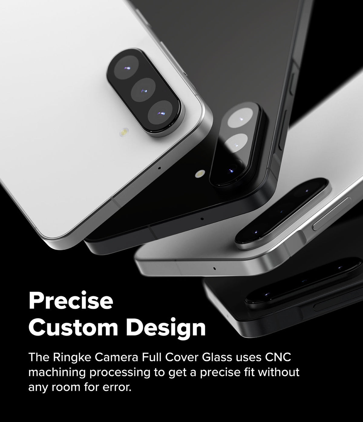 Galaxy A56 / A36 | Camera Glass - Multiple smartphones showing precise camera lens glass covers against a black background.