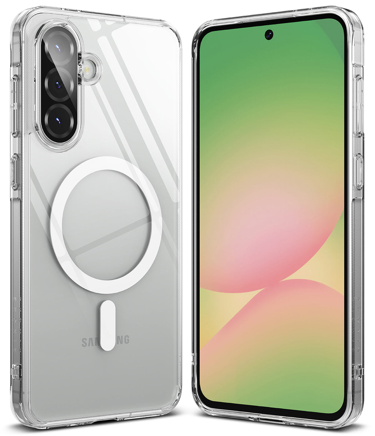 Galaxy A36 / A56 Case | Fusion Magnetic - Clear phone case with magnetic ring on back and front view of smartphone.