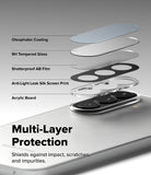 [Bundle] Galaxy A57 | Onyx - Galaxy A57 | Onyx - Exploded view of camera lens protector layers including glass, film, and coating on a smartphone.