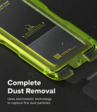[Bundle] Galaxy A57 | Fusion Magnetic - Neon green screen protector installation tray with dust removal instructions.