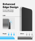Galaxy A57 5G Screen Protector | Easy Slide Tempered Glass 2P - Galaxy A57 5G Screen Protector - Diagram showing 2.5D curved edge design protecting against breakage compared to flat edges.