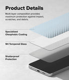 Galaxy A57 5G Screen Protector | Easy Slide Tempered Glass 2P - Galaxy A57 5G Screen Protector - Exploded view showing oleophobic coating, 9H tempered glass, and shatterproof layers.