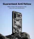 [Bundle] Galaxy A57 | Fusion-X - Black Fusion-X phone case with a textured pattern standing on a rock against a blue sky.