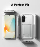 Galaxy A57 5G Case | Fusion Card - Clear phone case with card slot shown from multiple angles on a white background.
