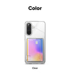 Galaxy A57 5G Case | Fusion Card - Clear phone case with a card holder slot containing a colorful iridescent credit card.
