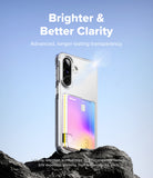 Galaxy A57 5G Case | Fusion Card - Clear phone case with a card slot holding a colorful card, set against a rocky background.