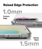 Galaxy A57 5G Case | Fusion Card - Clear phone case showing 1.0mm raised camera edge and 1.5mm raised screen bezel protection.