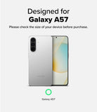 Galaxy A57 5G Case | Fusion Matte - Silver Galaxy A57 smartphone shown from front and back with a green checkmark icon.