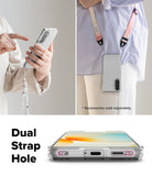 Galaxy A57 5G Case | Fusion Matte - Clear phone case with dual strap holes, shown worn with lanyards and held by hand.