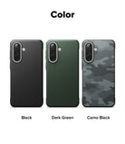 Galaxy A57 5G Case | Onyx - Three phone cases in black, dark green, and camo black arranged side-by-side against a white background.