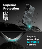 [Bundle] Galaxy A57 | Onyx - Galaxy A57 | Onyx - Camo phone case hovering over rock with military-grade protection badge and air pocket corner detail.