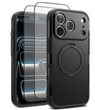 [Bundle] iPhone 17 Pro Max | Alles - Black protective phone case with a circular stand and two glass screen protectors.
