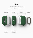 AirPods 3 Silicone Case | Ice Box - Technical diagram showing dimensions and features of a green silicone AirPods case.