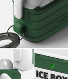 AirPods 3 Silicone Case | Ice Box - Green ribbed silicone case for AirPods 3 with a white lid, carabiner, and LED light.
