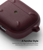 AirPods 3 Case | Onyx - Dark maroon textured AirPods 3 case with a glowing green LED indicator and side attachment loop.
