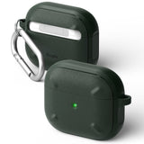 AirPods 3 Case | Onyx - Dark green textured protective case for AirPods 3 with a silver carabiner and glowing status light.