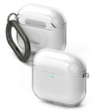 AirPods 5 / 4 Case | Air - Two clear protective cases for AirPods 4, one with a dark grey carabiner attached.