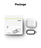 AirPods 5 / 4 Case | Air - Clear protective case for AirPods 4 with a dark grey carabiner, shown with its retail packaging.