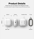 AirPods 5 / 4 Case | Air - Technical diagram showing dimensions and features of a clear AirPods 4 case with a carabiner.