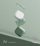 AirPods 5 / 4 Case | Air - Exploded view of a white AirPods 4 case and a transparent green protective cover against a sage background.