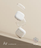 AirPods 5 / 4 Case | Air - Clear glitter AirPods 4 case components floating above a white charging case on a beige background.
