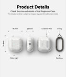 AirPods 5 / 4 Case | Air - Technical diagram showing dimensions and features of a glittery clear AirPods 4 case with a carabiner.