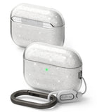 AirPods Pro 3 Case | Air - Clear, glittery protective case for AirPods Pro with a green LED light and a carabiner clip.