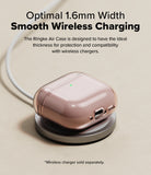 AirPods 5 / 4 Case | Air - Rose gold AirPods 4 case resting on a wireless charging pad with a glowing green status light.