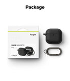 AirPods 5 / 4 Case | Onyx Magnetic - Black protective case for AirPods 4 with a matching carabiner next to its retail packaging.