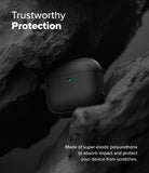 AirPods 5 / 4 Case | Onyx Magnetic - Black AirPods 4 case with a glowing green light nestled between dark, rugged rock formations.