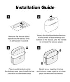 AirPods 5 / 4 Case | Onyx Magnetic - Four-step line art illustration showing how to apply adhesive and install the protective case.