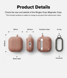 AirPods 5 / 4 Case | Onyx Magnetic - Technical diagram showing dimensions, status light, carabiner hole, and included carabiner.
