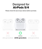 AirPods 5 / 4 Case | Onyx Magnetic - White wireless earbuds in an open charging case on a white background, with text above reading 'Designed for AirPods 5 & AirPods 4' and text below indicating compatibility with 4th and 5th generation AirPods.