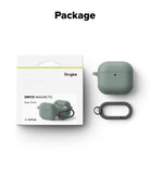AirPods 5 / 4 Case | Onyx Magnetic - Sage green AirPods 4 case, matching carabiner, and retail packaging box on white background.