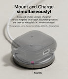 AirPods 5 / 4 Case | Onyx Magnetic - Translucent AirPods 4 case charging on a magnetic wireless dock with highlighted magnets.