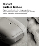 AirPods 5 / 4 Case | Onyx Magnetic - Close-up of a textured grey AirPods 4 case next to a sand-like surface texture detail.