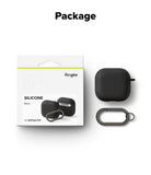 AirPods 5 / 4 Case | Silicone Case - AirPods 4 Case - Black silicone case for AirPods 4 with a matching carabiner, shown in its retail packaging.