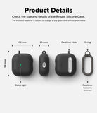 AirPods 5 / 4 Case | Silicone Case - AirPods 4 Case - Technical diagram showing dimensions, status light, carabiner hole, and included carabiner for silicone case.