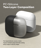 AirPods 5 / 4 Case | Silicone Case - AirPods 4 Case - Two-layer AirPods 4 case showing a black silicone outer shell over a silver polycarbonate inner casing.