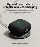 AirPods 5 / 4 Case | Silicone Case - AirPods 4 Case - Black silicone case on a wireless charger with a glowing green status light.